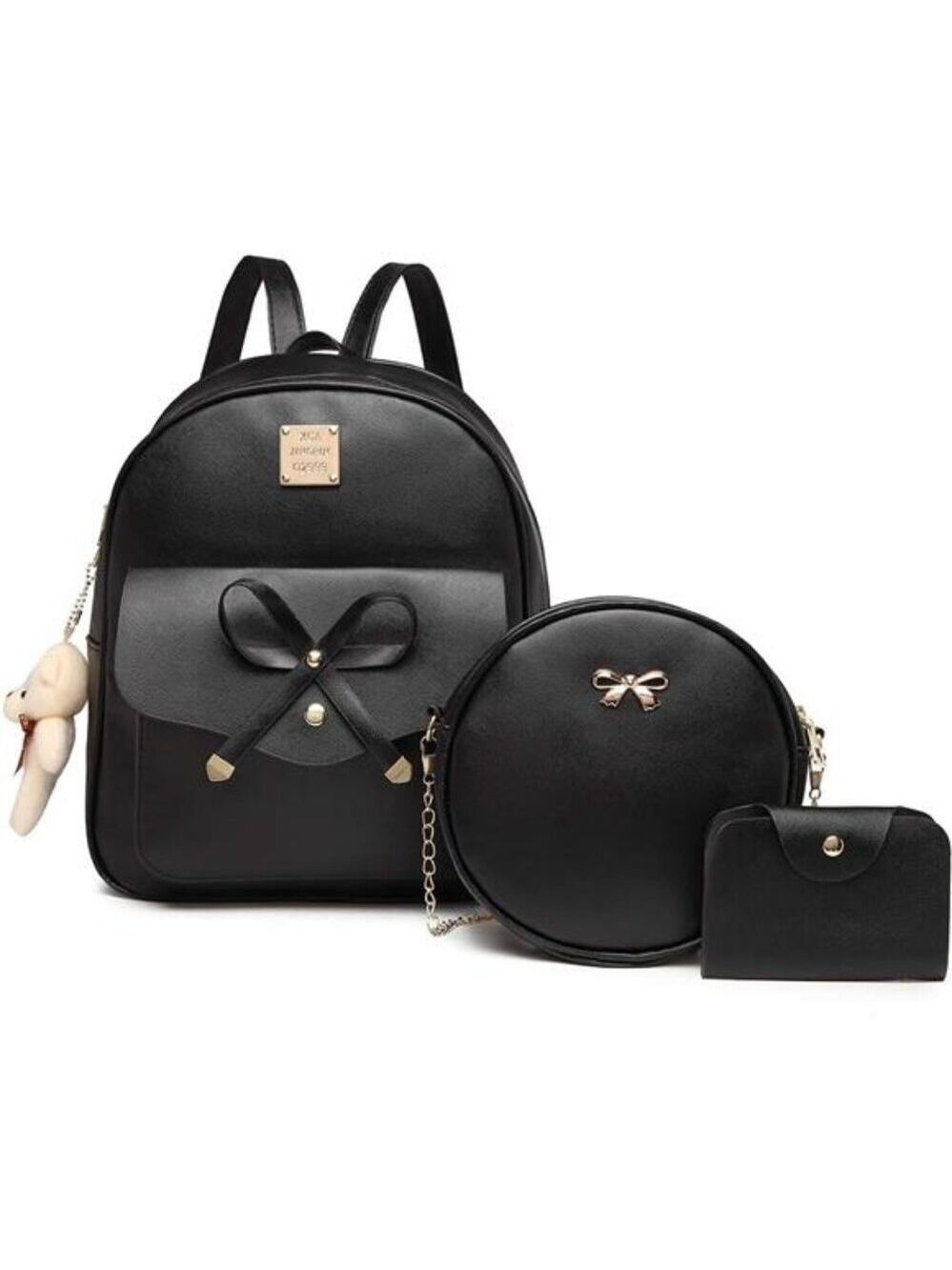 Cute leather mini backpack purse women girls bow small shoulder bag gift set